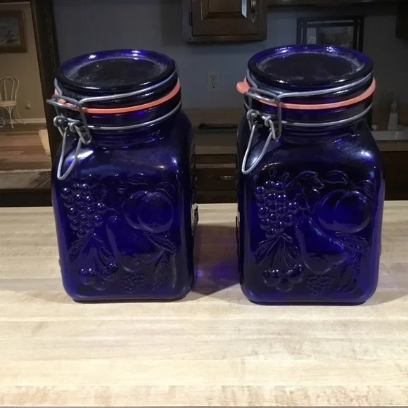 2 Cobalt Blue Italian Jars